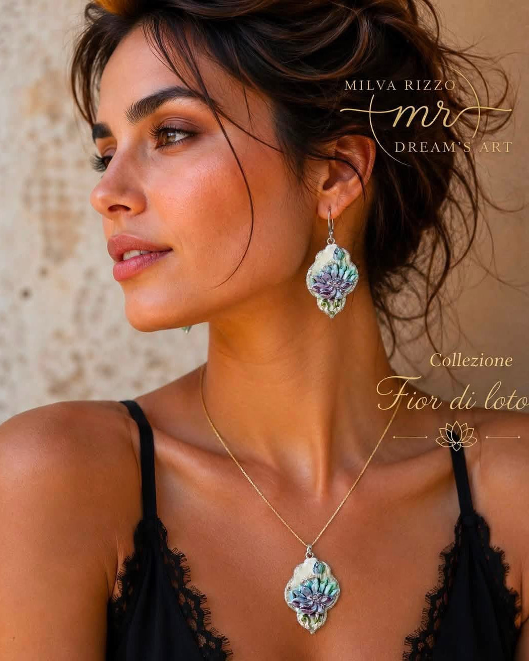 Collana boho donna, IVORY & LILAC Collezione Fior di Loto, gioielli made in Italy